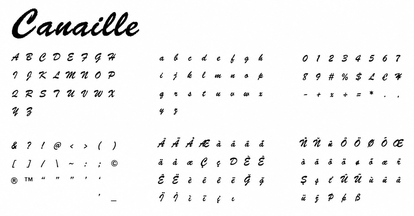 Alphabet complet de la typographie Canaille