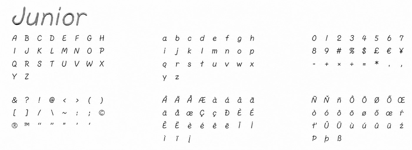 Alphabet complet de la typographie Junior