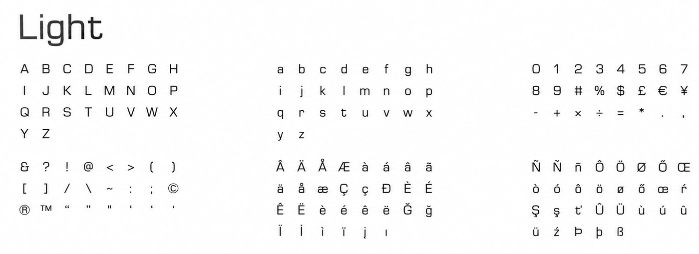 Alphabet complet de la typographie Light