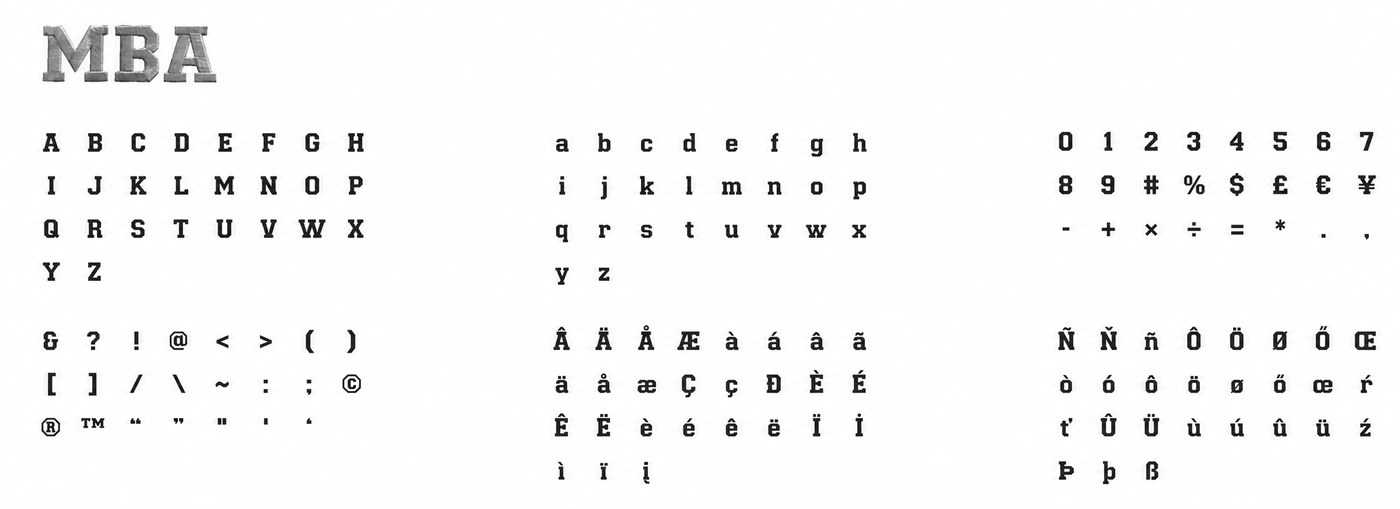 Alphabet complet de la typographie MBA