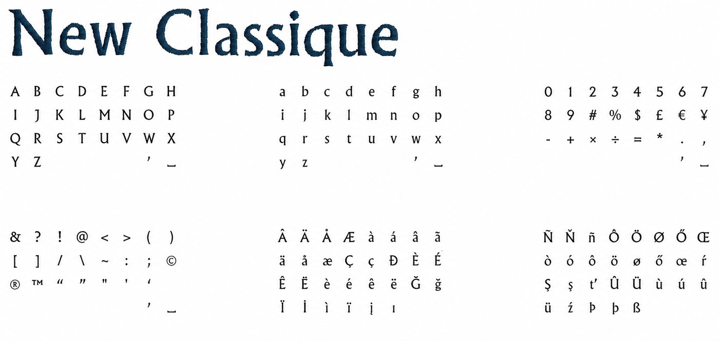 Alphabet complet de la typographie New classique