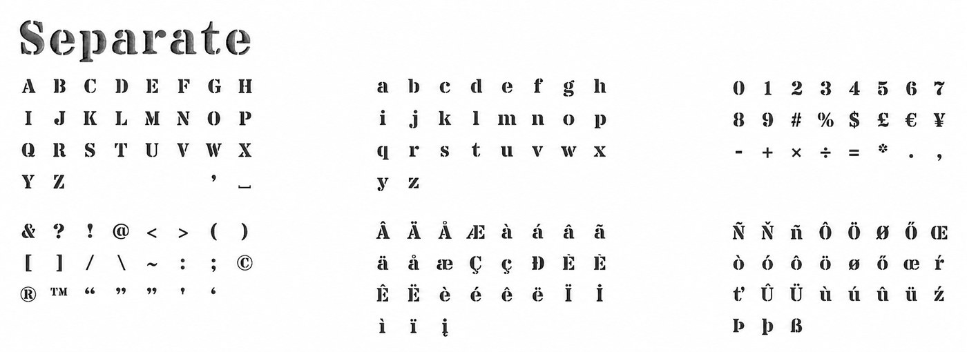 Alphabet complet de la typographie Separate